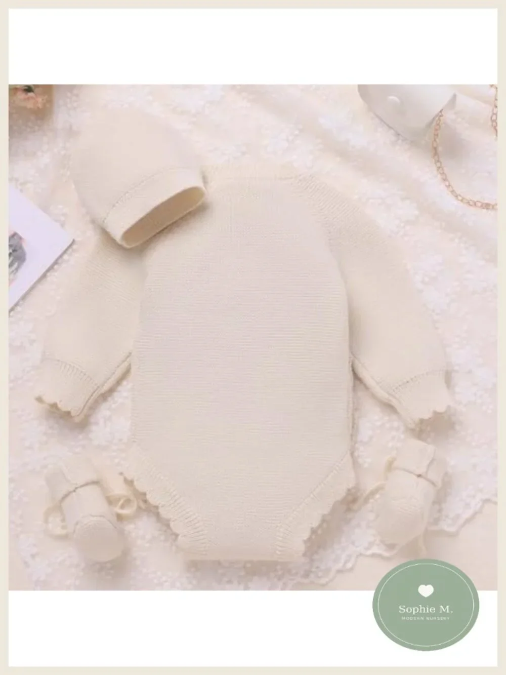 Newborn Baby Boy Girl Knitted Long Sleeve Romper Set with Hat Socks Fall Winter